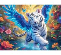 Winged White Tiger 300 Piece Premium Jigsaw Puzzle Colorful Fantasy Wildlife For Men Educational Decompression Adults Anxiety Memory Care Mothers Valentines Premium Cardboard 300 PCS/40x28cm