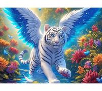 Winged White Tiger 500 Pieces Premium Jigsaw Puzzle Animal Pet Adult Jigsaws Educational Challenge Mental Exercise Wall Art Winter Rigid Cardboard 500 PCS/52×38cm