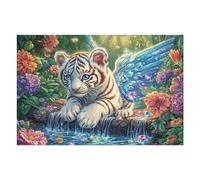 Winged White Tiger Cub on Rock by Waterfall 1000-piece Jigsaw Puzzle Set For Adults Teens 14+ Logic Skill Indoor Game Family Game Night Summer Thick Cardboard 1000 PCS