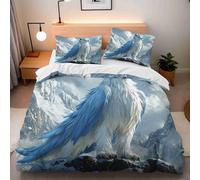 Winged Wolf Bedding Set Single Size, Fantasy Animals Duvet Cover Sets, Microfiber Comfortable 3 Piece With Zipper Fixable Corner Straps 150×200 + 2 Pillowcases 50×75cm