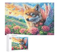 Winged Wolf in Pastel Rose Meadow 1000 Piece Jigsaw Puzzle for Seniors Indoor Puzzle Game Memory Support Gift for Appreciation 1000 PCS