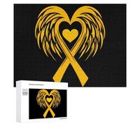 Winged Yellow Ribbon Cancer Awareness Funny Wooden Picture Puzzle Wood Jigsaw Creative Gift for Adults And Family Game