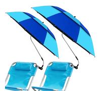WingFly 2 Pack Beach Chair Umbrella with Clamp, UPF50+ Double Canopy Umbrella with clip, 360°Adjustable Portable Outdoor Wheelchair, Patio, Golf Carts,Camping(Not Include Chair) (Double spell blue)