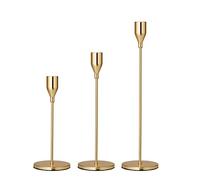 WingFly 3 Pcs Pillar Candle Holders Gold Metal Pillar Candle Holder Vintage for Wedding Party Home Spa Reiki Votive Candle Dinner Table Candlelight Mantelpiece Decoration (Gold)