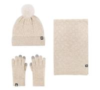 WingFly Women Bobble Hat Scarves Gloves Set Thermal Winter Warm Knitted Beanie Hat Neck Warmer and Touchscreen Gloves Unisex New (Beige)