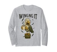 Winging It - Retro Unhinged Anxious Seagull Drinking Coffee Long Sleeve T-Shirt