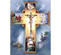 Wingkin Stamped Cross Stitch Kits for Adults Religious Cross 11CT Full Range of Embroidery Starter Kit for Beginners DIY Pre-Printed Patterns Starter Kit（16×20 Inch）