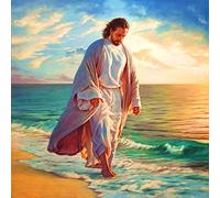 Wingkin Stamped Cross Stitch Kits for Adults Religious Man Jesus Walking by The sea 11CT Full Range of Embroidery Starter Kit for Beginners DIY Pre-Printed Patterns Starter Kit（16×20 Inch）