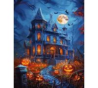 Wingkin Stamped Cross Stitch Kits Halloween Haunted House 11CT Advanced Pre-Printed Cross-Stitch Pattern Embroidery DIY Beginner Adults Kids Home Decoration (40x50cm)