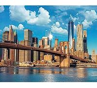 Wingkin Stamped Cross Stitch Kits Skyline of Downtown New York Brooklyn 11CT Advanced Pre-Printed Cross-Stitch Pattern Embroidery DIY Beginner Adults Kids Home Decoration (40x50cm)