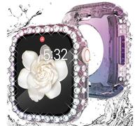 Wingle 2 in 1 Waterproof Case for Apple Watch 45mm Screen Protector Case Series 9 8 7, Bling Lace Edge Diamond Face Cover Full Glitter Rhinestone Protective Bumper for iWatch Women, 45 mm Iridescent