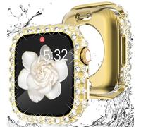 WINGLE 2 in 1 Waterproof Case for Apple Watch 45mm Screen Protector Case Series 9 8 7, Bling Lace Edge Diamond Face Cover Full Glitter Rhinestone Protective Bumper for iWatch Women, 45 mm Gold