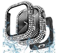 WINGLE 2-in-1 Waterproof Case for Apple Watch Series 11 10 46mm Screen Protector Case, Full Bling Diamond Protective Face Cover Apple Watch 11 10 46 mm Crystal Rhinestone Bumper iWatch Women, Black