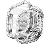 Wingle 2 Pack Bling Case for Apple Watch Series 10 46mm Screen Protector Case, Diamond Face Cover Apple Watch 10 46 mm Crystal Rhinestone iWatch Protective Tempered Glass Screen Protector Silver/Clear