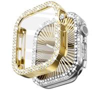 WINGLE 2 Pack for Apple Watch Case Series 11 10 42mm Screen Protector, Bling Diamond Protective Face Cover for iWatch 11 10 42 mm Crystal Rhinestone Bumper with Tempered Glass Protector, Gold/Clear