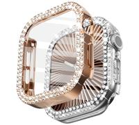 WINGLE 2 Pack for Apple Watch Case Series 11 10 42mm Screen Protector, Bling Diamond Protective Face Cover for iWatch 11 10 42 mm Crystal Rhinestone Bumper Tempered Glass Protector, Rose Gold/Clear