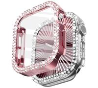 WINGLE 2 Pack for Apple Watch Case Series 11 10 42mm Screen Protector, Bling Diamond Protective Face Cover for iWatch 11 10 42 mm Crystal Rhinestone Bumper with Tempered Glass Protector, Pink/Clear