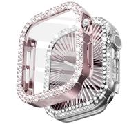 WINGLE 2 Pack for Apple Watch Case Series 11 10 46mm Screen Protector, Bling Diamond Protective Face Cover for iWatch 11 10 46 mm Crystal Rhinestone Bumper with Tempered Glass Protector, Pink/Clear