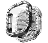 WINGLE 2 Pack for Apple Watch Case Series 11 10 46mm Screen Protector, Bling Diamond Protective Face Cover for iWatch 11 10 46 mm Crystal Rhinestone Bumper with Tempered Glass Protector, Black/Clear