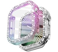 WINGLE 2 Pack for Apple Watch Case Series 11 10 46mm Screen Protector, Bling Diamond Protective Face Cover for iWatch 11 10 46 mm Crystal Rhinestone Bumper Tempered Glass Protector, Iridescent/Clear
