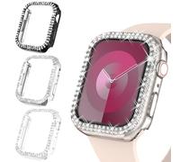 Wingle 3-Pack Women Bling Cases Compatible with Apple Watch 40mm SE Series 6 5 4, Women Shiny Diamond Protective Cover frame Without Protective Film for iWatch Case 40mm (Black,Silver,Clear)