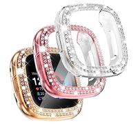 WINGLE 3pack for Fitbit Versa 3 watch Screen Protector Case Women Bling versa 3 watch Case for Fitbit Versa 3 Screen Protector Cover Overall Soft Slim Protective Bumper Shell, Rose Gold/Pink/Clear
