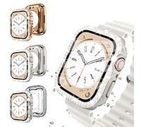 WINGLE 3pack Waterproof Bling Case Compatible with Apple Watch 44mm SE Series 6 5 4,Over 100 Crystal Diamond with Screen Protector Full Protective Bumper Cover for Women,Rose Gold/Starlight/Clear