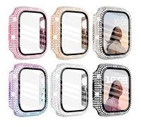 Wingle - 6 Pack Screen Protector for Apple Watch 45mm Case for Series 9 8 7. Apple Watch Face Cover with Bling, Over 400 Rhinestone Crystals and Tempered Glass Anti-Scratch iWatch
