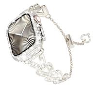 Wingle Bling Band and Case for Apple Watch Band 38mm Series 3 2 1 Women, Luxury Sparkle Rhinestone Crystal Metal Band Designer Dressy Chain Bracelet with Diamond Screen Protector Case, 38 mm Starlight