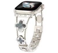 WINGLE Bling Band for Apple Watch Bands for Women 45mm 44mm 42mm 46mm Series 10 9 8 7 6 5 4 3 2 1 SE, Sparkle Diamond Bracelet Cute Lucky 4 Leaf Clover Dressy iWatch Band, Starlight/Black Pearl