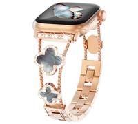 WINGLE Bling Band for Apple Watch Bands for Women 45mm 44mm 42mm 46mm Series 10 9 8 7 6 5 4 3 2 1 SE, Sparkle Diamond Bracelet Cute Lucky 4 Leaf Clover Dressy iWatch Band, Rose Gold/Black Pearl