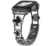WINGLE Bling Band for Apple Watch Bands for Women 45mm 44mm 42mm 46mm Series 10 9 8 7 6 5 4 3 2 1 SE, Sparkle Diamond Rhinestone Metal Bracelet Cute Lucky 4 Leaf Clover Dressy iWatch Band,Black