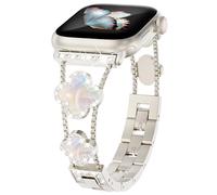 WINGLE Bling Band for Apple Watch Bands Women 40mm 41mm 38mm 42mm Series 11 10 SE 3/2/1 9 8 7 6 5 4 3 2 1, Sparkle Diamond Bracelet Cute Lucky 4 Leaf Clover Dressy iWatch Band, Starlight/Iridescent