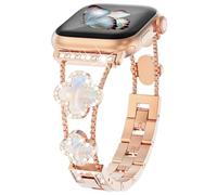WINGLE Bling Band for Apple Watch Bands Women 40mm 41mm 38mm 42mm Series 11 10 SE 3/2/1 9 8 7 6 5 4 3 2 1, Sparkle Diamond Bracelet Cute Lucky 4 Leaf Clover Dressy iWatch Band, Rose Gold/Iridescent