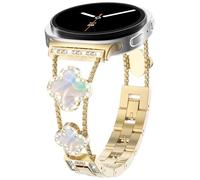 WINGLE Bling Band for Galaxy Watch 8 Band 40mm 44mm Samsung Galaxy Watch 8 Classic Bands 46mm, Four/4 Leaf Clover Luxury Sparkling Diamond Bracelet Strap for Women Galaxy Watch8, Gold/Iridescent