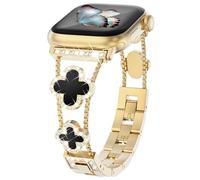 WINGLE Bling Band for Gold Apple Watch Bands for Women 40mm 41mm 38mm 42mm Series 10 9 8 7 6 5 4 3 2 1 SE, Sparkle Diamond Metal Bracelet Cute Lucky 4 Leaf Clover Dressy iWatch Band, Gold/Black
