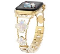 WINGLE Bling Band for Gold Apple Watch Bands Women 45mm 44mm 42mm 46mm Series 11 10 SE 3/2/1 9 8 7 6 5 4 3 2 1, Sparkle Diamond Metal Bracelet Cute Lucky 4 Leaf Clover Dressy Band, Gold/Iridescent