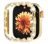WINGLE Bling Bumper Case Compatible for Apple Watch Series 10 42mm, 4 Leaf Clover Diamond Protective Face Cover Lace Edge Hard PC Frame Protector for Apple Watch 10 Case 42mm Women, Gold