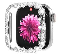 WINGLE Bling Case for Apple Watch 40mm Screen Protector Case Series 6 5 4 SE (2nd Gen), Lace Edge 4 Leaf Clover Diamond Face Cover Glitter Rhinestone Protective Bumper for iWatch Women, 40mm Silver