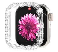 WINGLE Bling Case for Apple Watch 44mm Screen Protector Case Series 6 5 4 SE (2nd Gen), Lace Edge 4 Leaf Clover Diamond Face Cover Glitter Rhinestone Protective Bumper for iWatch Women, 44mm Clear