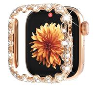 WINGLE Bling Case for Apple Watch 45mm Screen Protector Case Series 9 8 7, Lace Edge 4 Leaf Clover Diamond Face Cover Full Glitter Rhinestone Protective Bumper for iWatch Women, 45mm Rose Gold