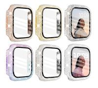WINGLE Compatible for Apple Watch Case 45mm Series 9 8 7 Screen Protector, 6 Pack Over 400 Bling Crystal Diamond Apple Watch Face Cover Bumper Tempered Glass Screen Protector Women iWatch 9 8 45 mm