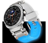 WINGLE Compatible for Galaxy Watch 8/8 Classic Band Samsung Galaxy Watch 8 44mm 40mm 46mm Men Sport Bands Military Rugged Durable Armor Silicone Rubber Strap Stainless Steel Metal Connector, White