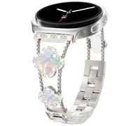 WINGLE Compatible for Galaxy Watch 9/8 Band Samsung Galaxy Watch 8 Classic Band 40mm 44mm 46mm, Four/4 Leaf Clover Bling Diamond Rhinestone Bracelet Women Galaxy Watch9 Bands, Starlight/Iridescent