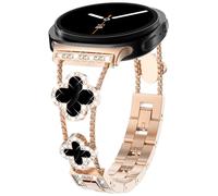 WINGLE Compatible for Galaxy Watch 9/8 Band Samsung Galaxy Watch 8 Classic Band 40mm 44mm 46mm, Four/4 Leaf Clover Bling Sparkling Diamond Rhinestone Bracelet Women Galaxy Watch9 Bands Rose Gold/Black