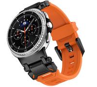 Wingle Compatible for Galaxy Watch Ultra Bands 47mm 2025/2024 Men Sport Durable Silicone Rubber Band, Armor Military Rugged Samsung Galaxy Watch Ultra Band Stainless Steel Metal Connector Black/Orange