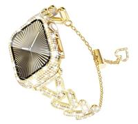 WINGLE Compatible for Gold Apple Watch Band Women 40mm SE 3/2/1 Series 6 5 4 with Diamond Screen Protector Case, Luxury Sparkle Rhinestone Crystal Bling Metal Band Designer Chain Bracelet 40 mm