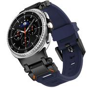 WINGLE Compatible for Samsung Galaxy Watch 8 Classic Band 46mm/Galaxy Watch 8 44mm 40mm Men Sport Bands Military Rugged Durable Armor Silicone Rubber Strap Stainless Steel Metal Connector Blue