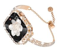 WINGLE Compatible with Apple Watch Bands 40mm for Women Series 6 5 4 SE, Bling Diamond Rhinestone Metal Link Bracelets with 2 in 1 Waterproof Bling Case Lace Edge Diamond Face Cover, Rose Gold