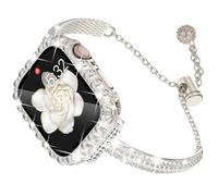 WINGLE Compatible with Apple Watch Bands 45mm for Women Series 9 8 7, Bling Diamond Rhinestone Link Bracelet with 2 in 1 Waterproof Bling Case Lace Edge Diamond Protector Face Cover, Starlight